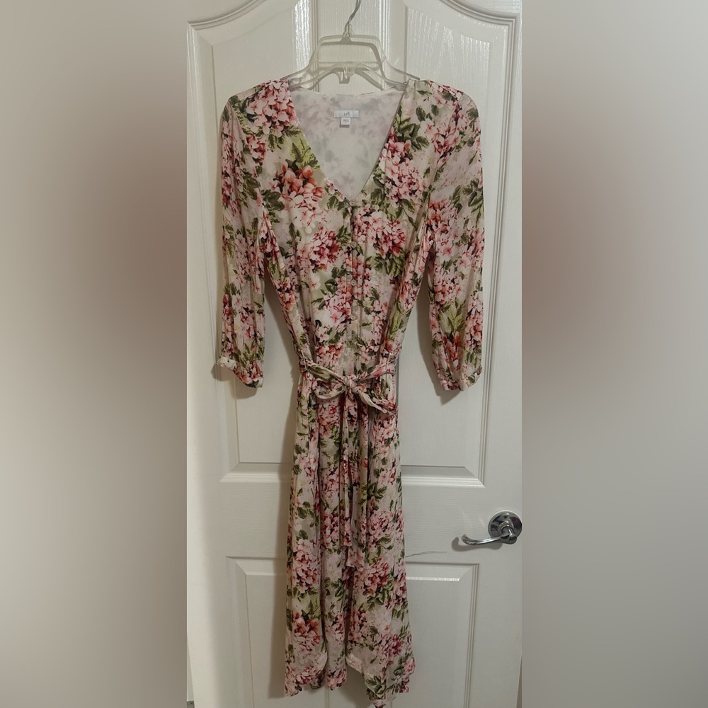 Women’s J Jill Pebble Hydrangea Floral Print Asymmetrical Lined Floral Dress Sm.